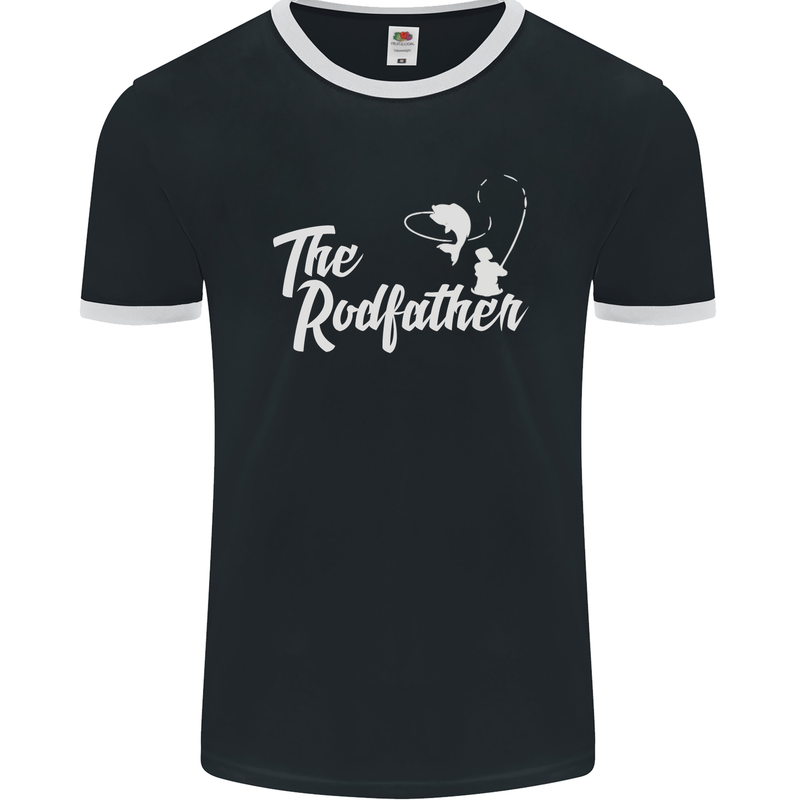 The Rodfather Funny Fishing Rod Father Mens Ringer T-Shirt FotL Black/White