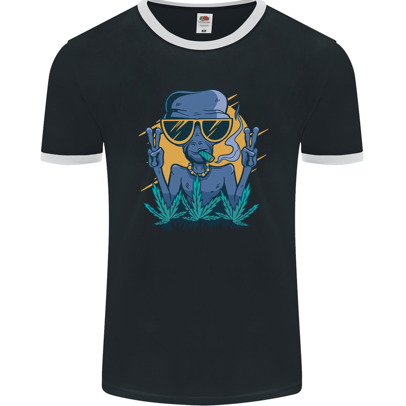 An Alien Smoking Weed Funny Drug Culture Mens Ringer T-Shirt FotL Black/White