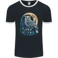 A Fantasy Owl Sitting on a House With Moon Mens Ringer T-Shirt FotL Black/White