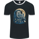 A Fantasy Owl Sitting on a House With Moon Mens Ringer T-Shirt FotL Black/White