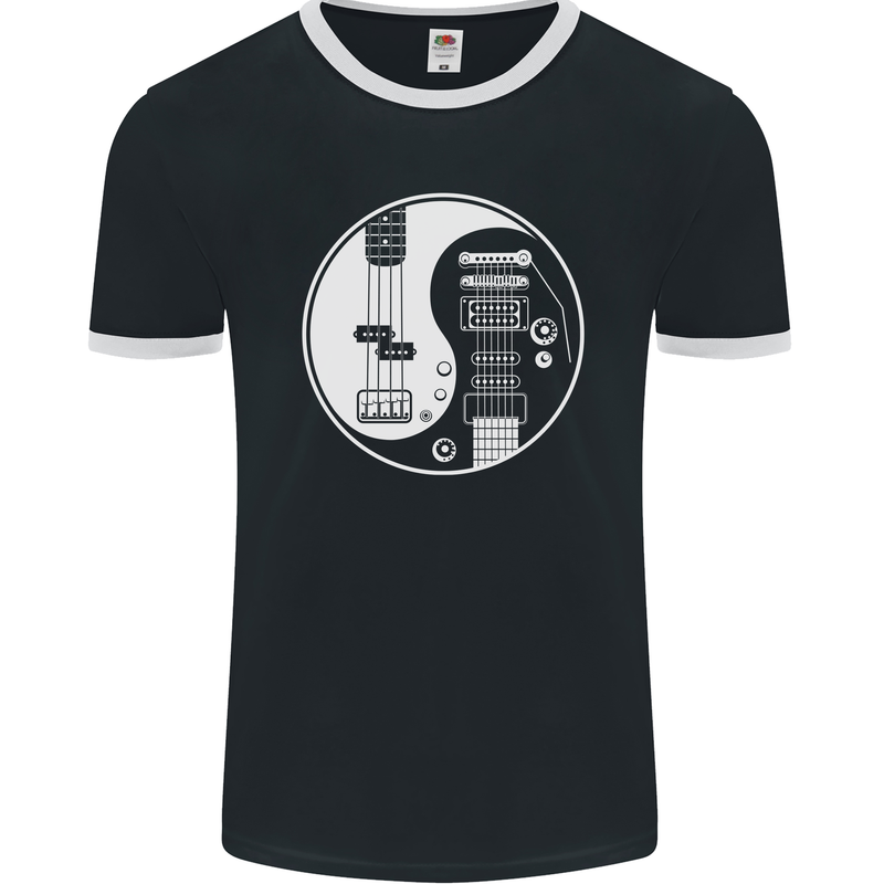 Guitar Ying Yang Guitarist Electric Bass Mens Ringer T-Shirt FotL Black/White