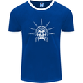 Statue of Liberty Skull USA Gothic Biker Mens Ringer T-Shirt FotL Royal Blue/White