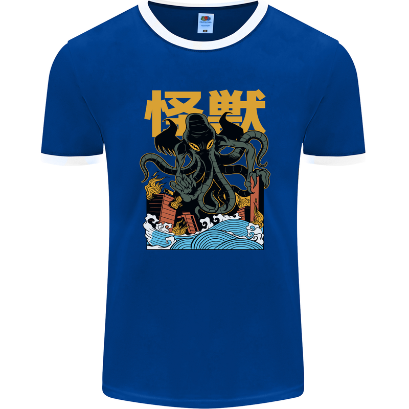 Cthulhu Japanese Anime Kraken Mens Ringer T-Shirt FotL Royal Blue/White