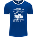 Old Man Drumming Drum Kit Funny Drummer Mens Ringer T-Shirt FotL Royal Blue/White