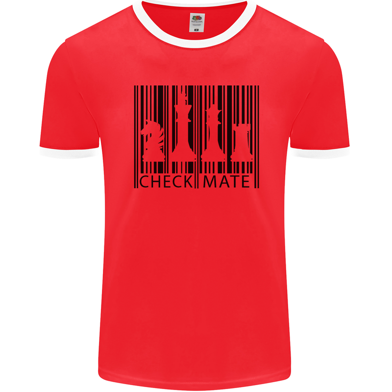 Chess Barcode Player Mens Ringer T-Shirt FotL Red/White