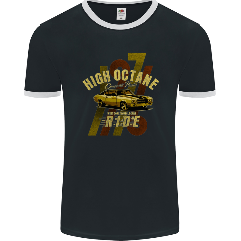 High Octane Ride 1971 Muscle Car Mens Ringer T-Shirt FotL Black/White