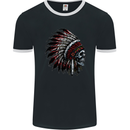 Indian Skull Headdress Biker Motorcycle Mens Ringer T-Shirt FotL Black/White