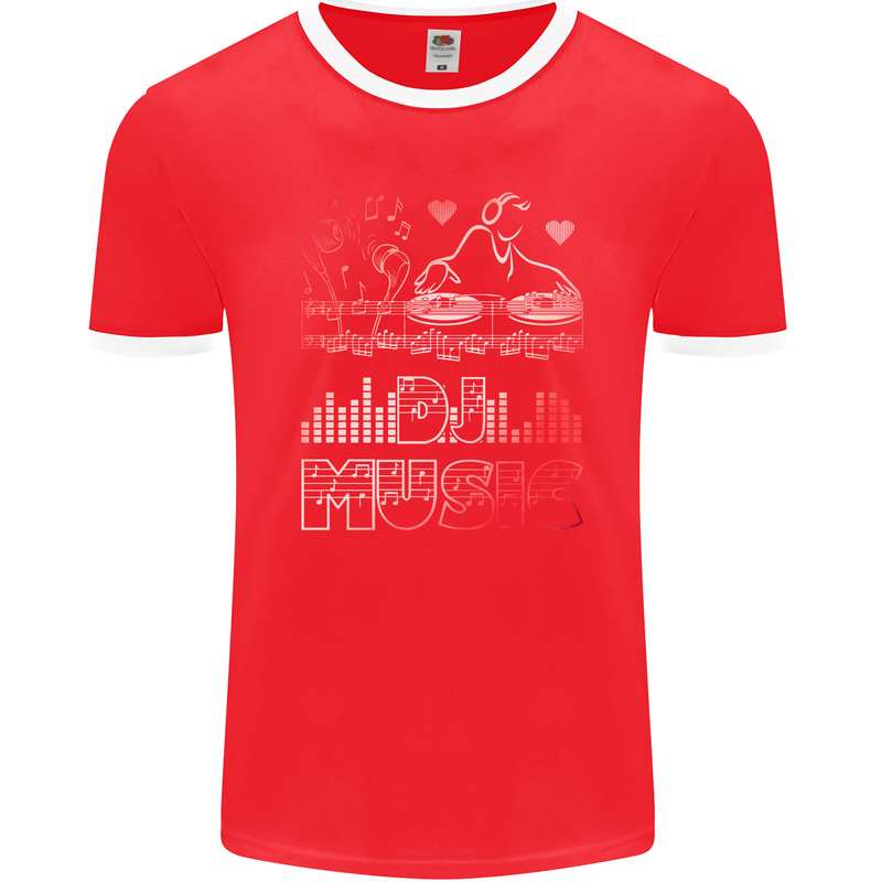 DJ Music Tekno Dance Rave Acid House Mens Ringer T-Shirt FotL Red/White