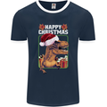 Christmas T-Rex Funny Dinosaur Mens Ringer T-Shirt FotL Navy Blue/White