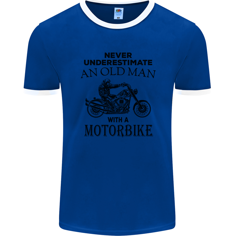 Old Man Motorbike Biker Motorcycle Funny Mens Ringer T-Shirt FotL Royal Blue/White