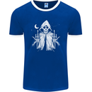 Grim Reaper Finger Flip Skull Biker Funny Mens Ringer T-Shirt FotL Royal Blue/White
