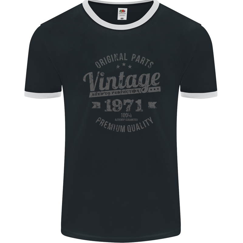 Vintage Year 52nd Birthday 1971 Mens Ringer T-Shirt FotL Black/White