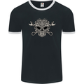 Engine Skull Mechanic Car Biker Motorbike Mens Ringer T-Shirt FotL Black/White