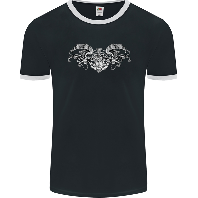 St Georges Day Roman Skull Wings Panther Mens Ringer T-Shirt FotL Black/White