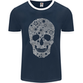 Gear Skull Biker Motorcycle Motorbike Cars Mens Ringer T-Shirt FotL Navy Blue/White