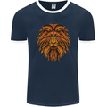 Mandala Art Lion Mens Ringer T-Shirt FotL Navy Blue/White