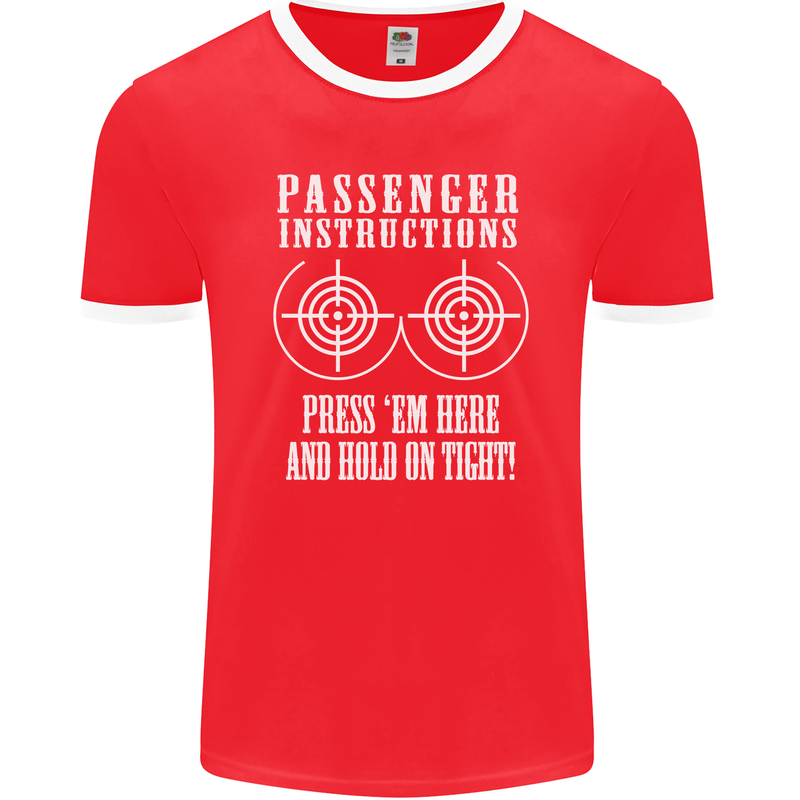 Biker Passenger Instructions Motorcycle Mens Ringer T-Shirt FotL Red/White