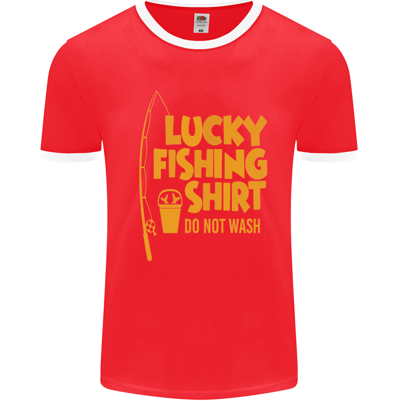 Lucky Fishing Fisherman Funny Mens White Ringer T-Shirt Red/White