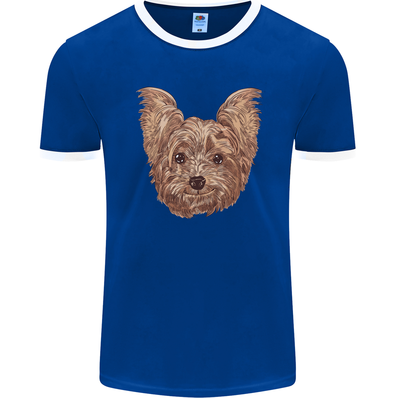 Dogs Smiling Yorkshire Terrier Mens Ringer T-Shirt FotL Royal Blue/White