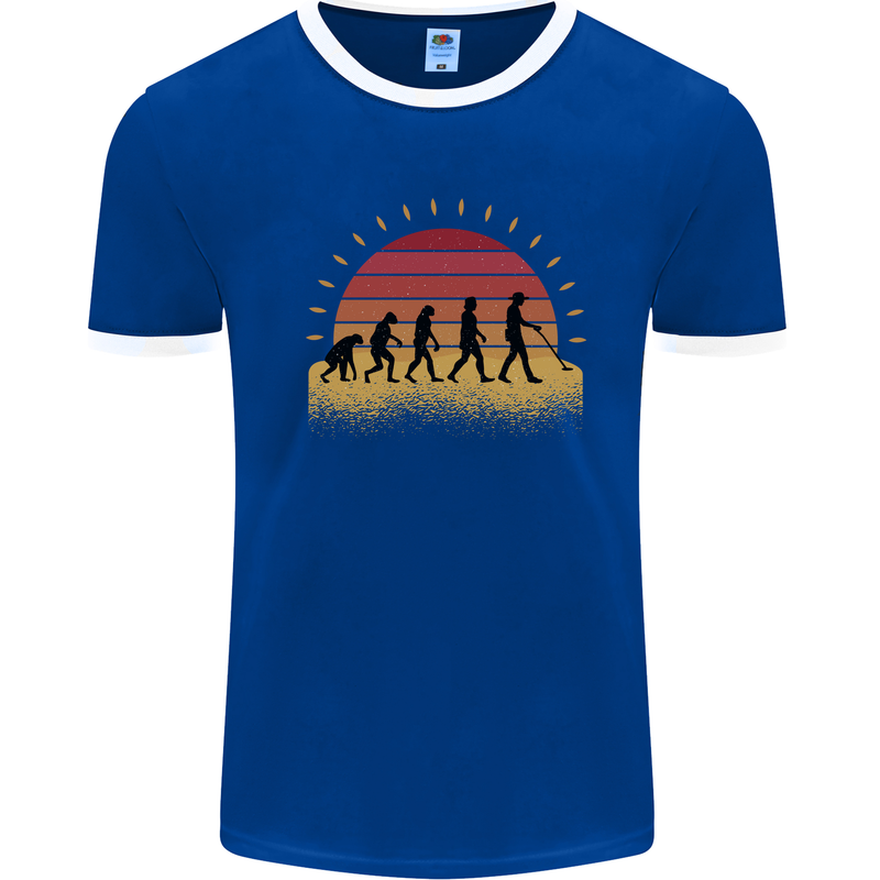 Metal Detecting Evolution Detector Mens Ringer T-Shirt Royal Blue/White