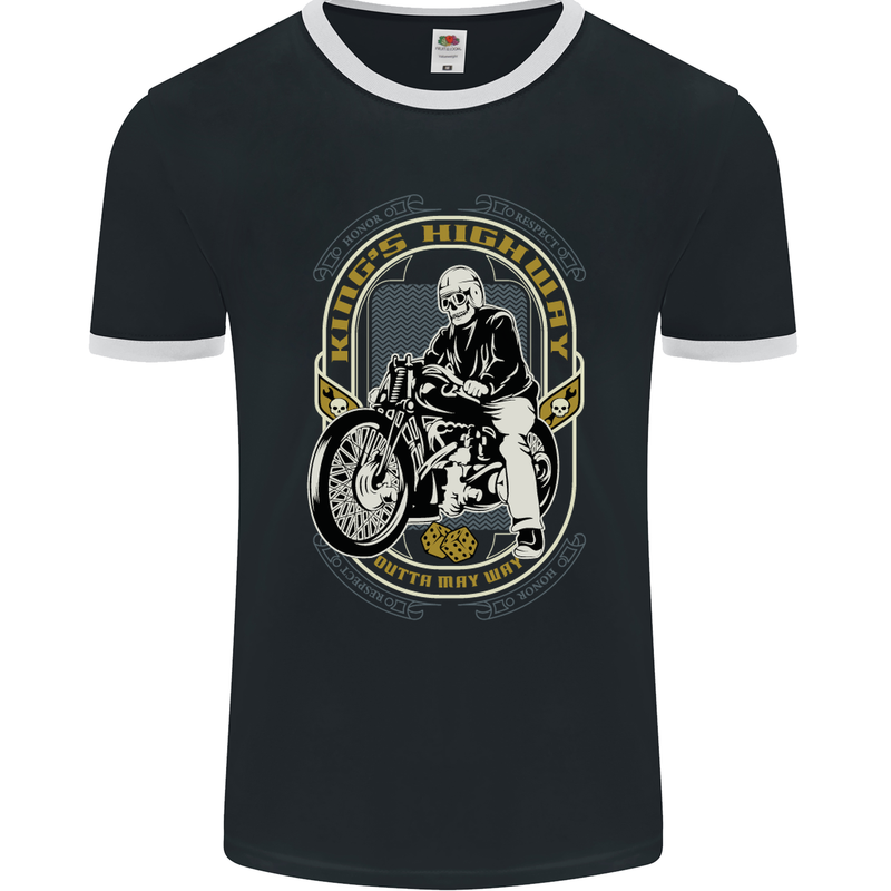 King's Highway Biker Motorcycle Motorbike Mens Ringer T-Shirt FotL Black/White