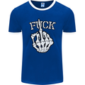 Finger Flip Fuck Skull Offensive Biker Mens Ringer T-Shirt FotL Royal Blue/White