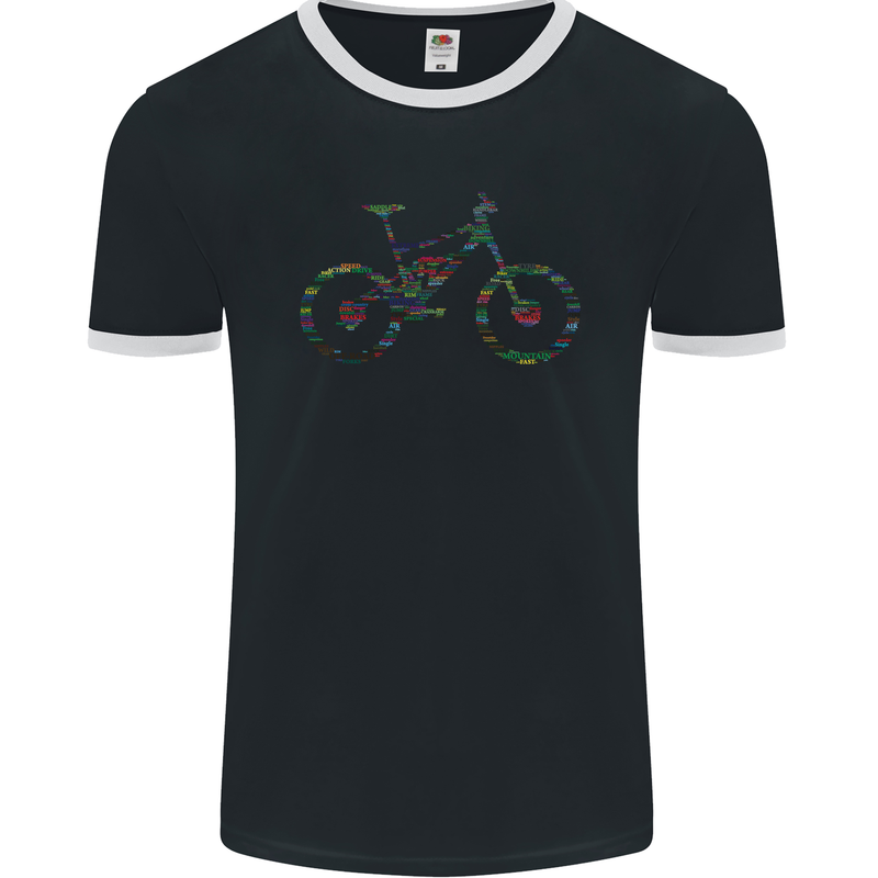 Cycling Word Cloud Cyclist Bicycle Mens Ringer T-Shirt FotL Black/White