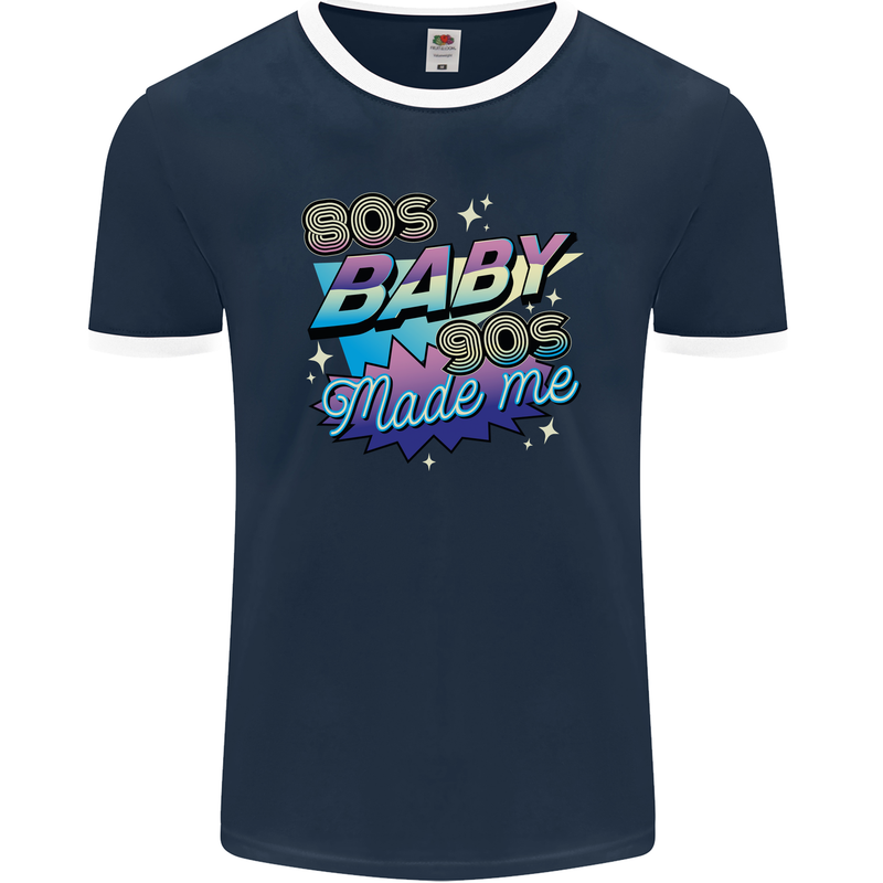 80s Baby 90s Made Me Music Pop Rock Mens Ringer T-Shirt FotL Navy Blue/White