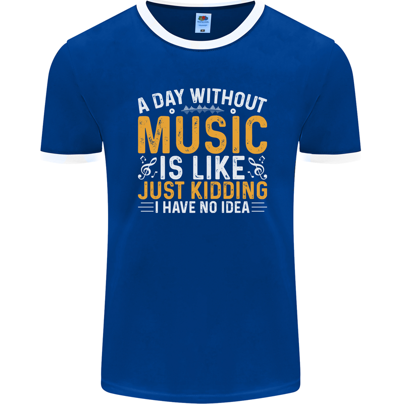 A Day Without Music Tekno Hip Hop Metal Mens Ringer T-Shirt FotL Royal Blue/White