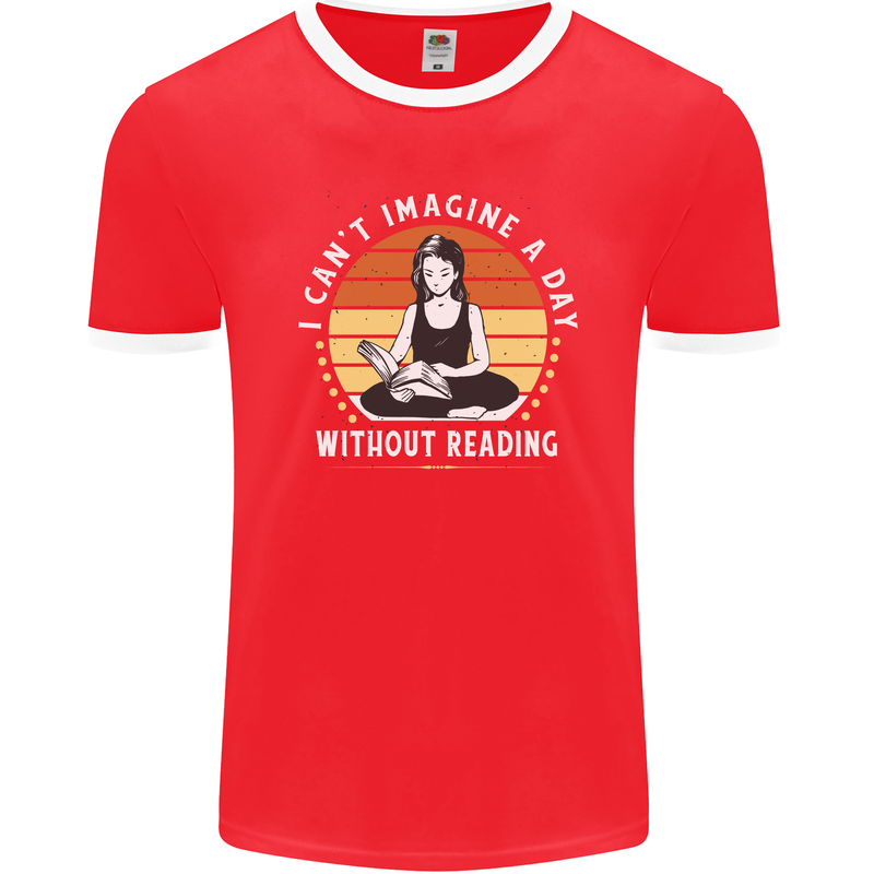 Imagine a Day Without Reading Bookworm Mens Ringer T-Shirt FotL Red/White