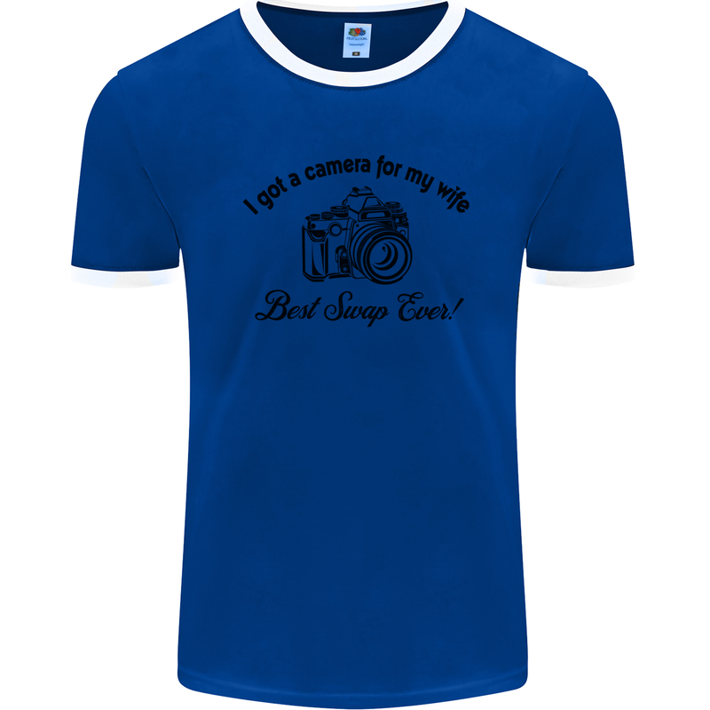 Camera for My Wife Photographer Photography Mens Ringer T-Shirt FotL Royal Blue/White