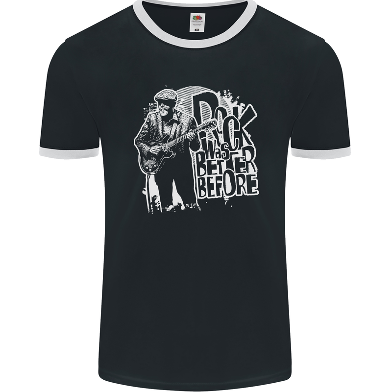 Rock Was Better Before Guitar Band Music Mens Ringer T-Shirt FotL Black/White