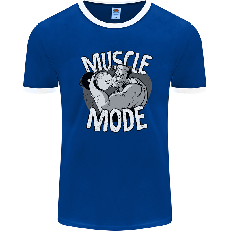 Gym Muscle Mode Bodybuilding Weightlifting Mens Ringer T-Shirt FotL Royal Blue/White