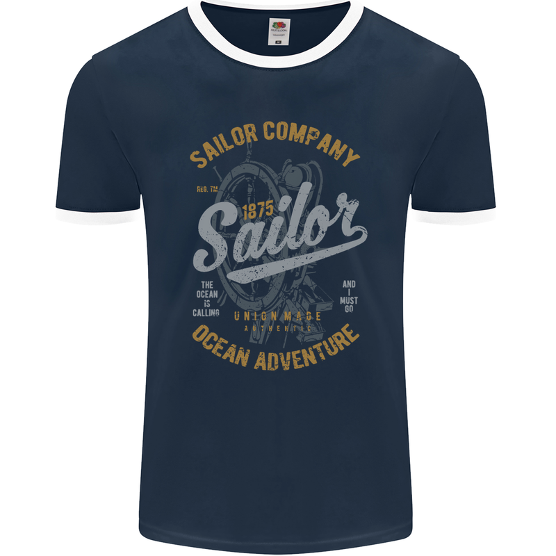 Sailor Company Sailing Boat Yacht Speedboat Mens Ringer T-Shirt FotL Navy Blue/White