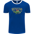 Santa T-Rex Drink Eat Merry Funny Christmas Mens Ringer T-Shirt FotL Royal Blue/White