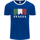 Italy Skyline Italian Flag Mens Ringer T-Shirt FotL Royal Blue/White