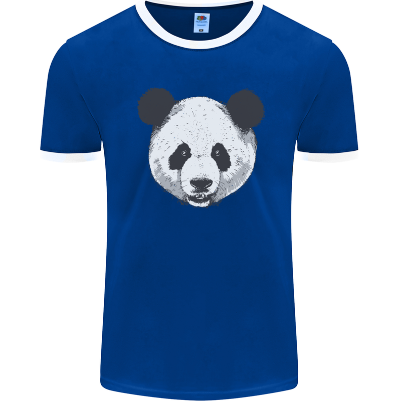 A Panda Bear Face Mens Ringer T-Shirt FotL Royal Blue/White