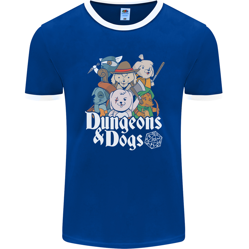 Dungeons & Dogs Role Playing Games RPG Mens Ringer T-Shirt FotL Royal Blue/White