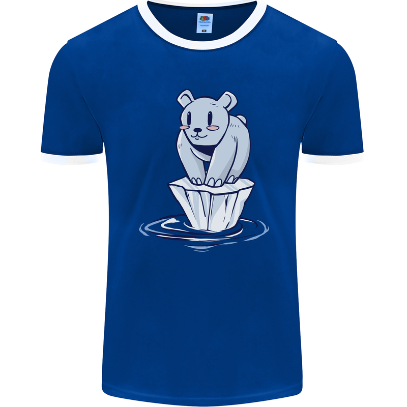 Floating Polar Bear Climate Change Environment Mens Ringer T-Shirt FotL Royal Blue/White