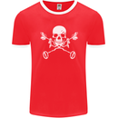 Metal Detector Skull Detecting Mens Ringer T-Shirt FotL Red/White