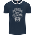 Freedom Wheels Cafe Racer Biker Motorcycle Mens Ringer T-Shirt FotL Navy Blue/White