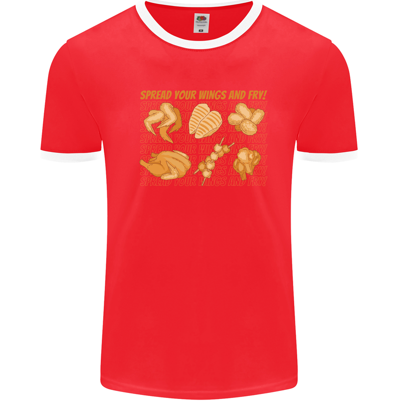 Funny Chicken Humour Chef BBQ Food Cook Mens Ringer T-Shirt Red/White