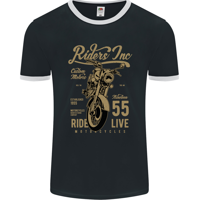 Riders Inc Motorcycle Cafe Racer Biker Bike Mens Ringer T-Shirt FotL Black/White