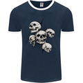 5 Skulls Demons Biker Gothic Heavy Metal Mens Ringer T-Shirt FotL Navy Blue/White