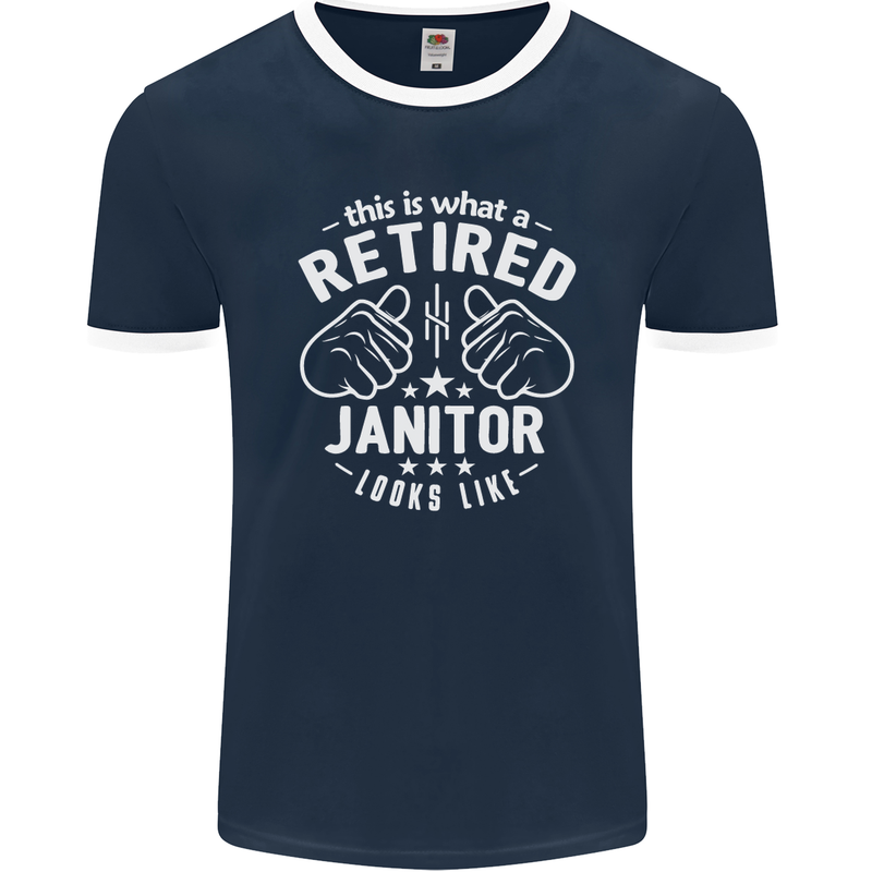 This Is What a Retired Janitor Looks Like Mens Ringer T-Shirt FotL Navy Blue/White