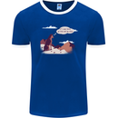 Peeing Dog in the Mountains Funny Mens Ringer T-Shirt FotL Royal Blue/White