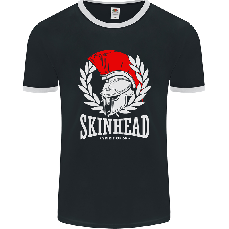 Skinhead Roman Helmet Spartan Punk Music Mens Ringer T-Shirt FotL Black/White