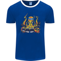 Octopus Drummer Drumming Drum Funny Mens Ringer T-Shirt FotL Royal Blue/White