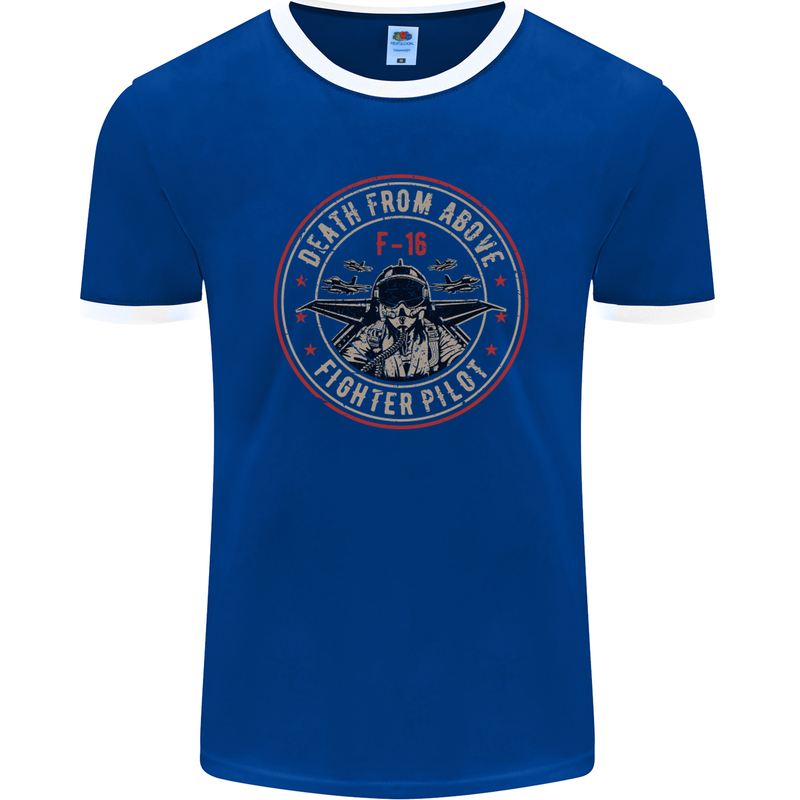 Death From Above F-16 Fighter Pilot RAF Mens Ringer T-Shirt FotL Royal Blue/White