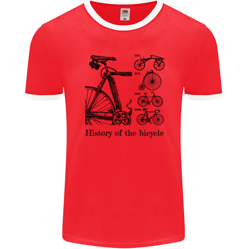 History of the Bicycle Cyclist Cycling Bike Mens Ringer T-Shirt FotL Red/White